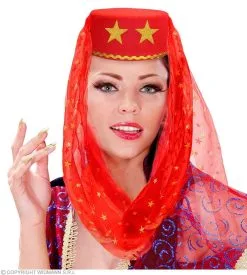 Harem Hoed Met Sluier Yasmine, Rood