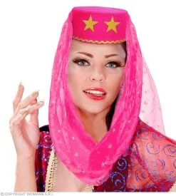 Harem Hoed Met Sluier Alina, Roze