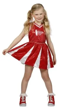 Cheerio Glitter Cheerleader Rood Meisje Kostuum